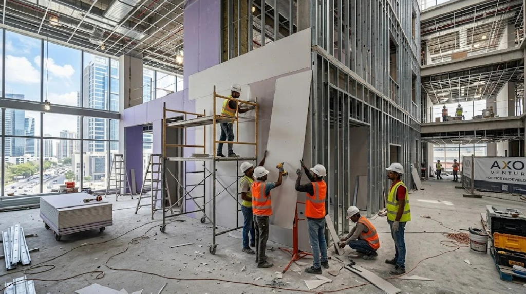 Modern office drywall installation project